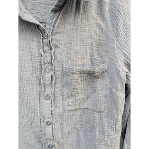 Belle Kim Gravel Womens Gotta Have It Gauze Summer Blouse Blue Sz XS Oversized - Picture 4 of 5